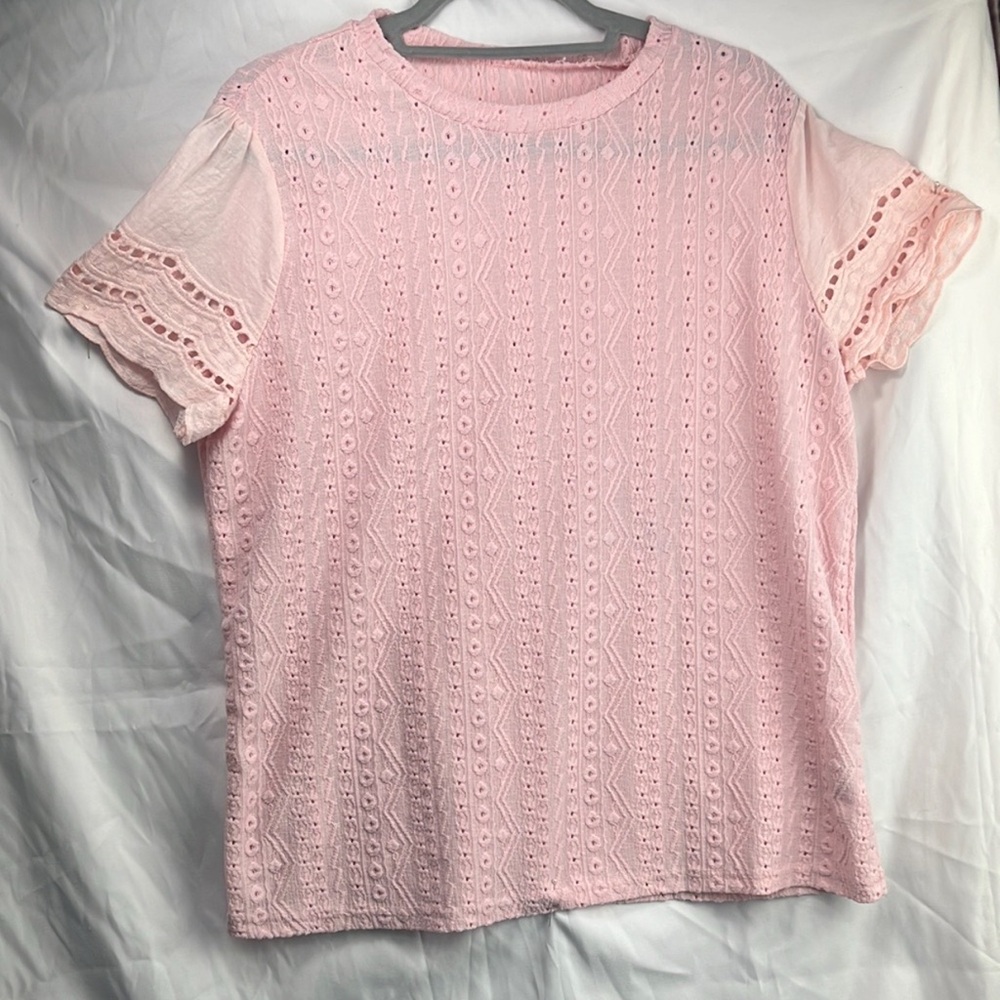 SHEIN Light Pink Eyelet Blouse